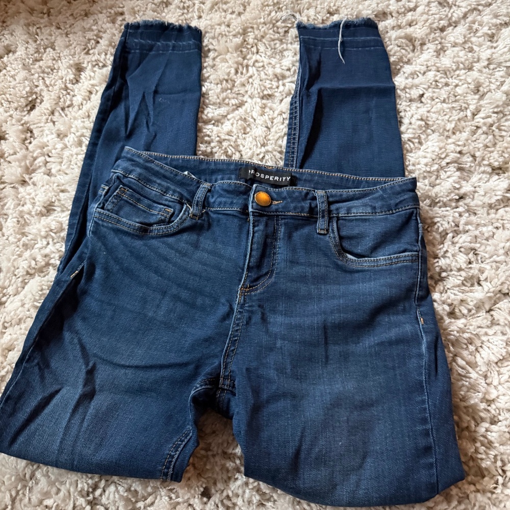 Prosperity dark wash super cute fringe Women's Classic Blue Skinny Jeans out in
